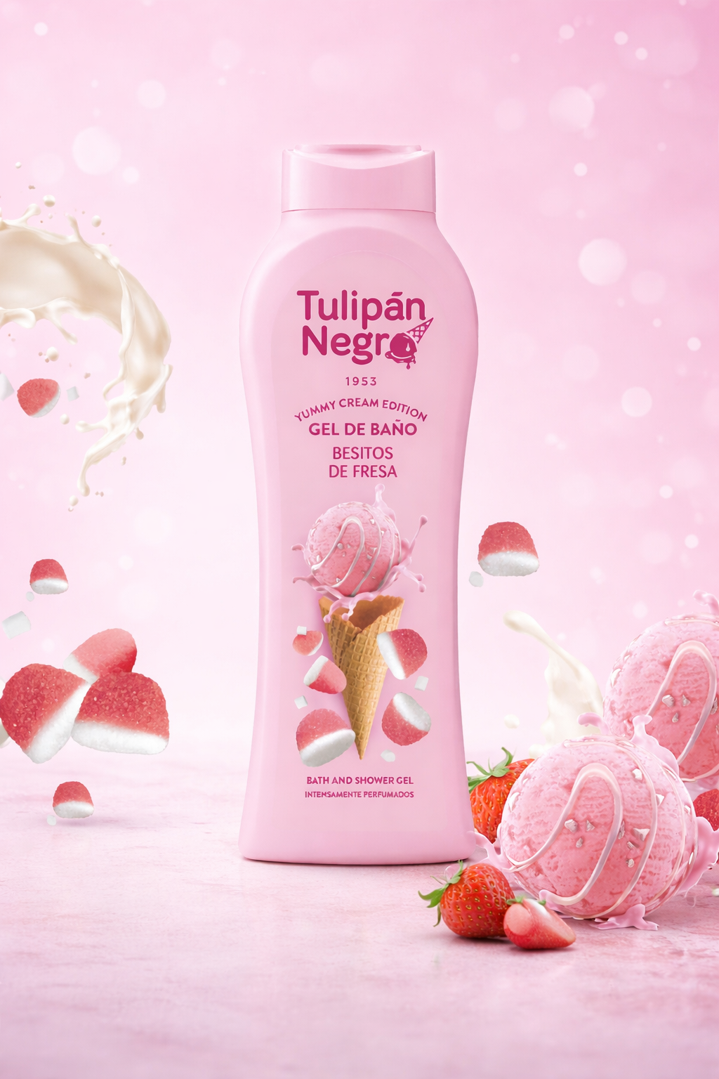Gel douche yummy crème glacée bonbon fraise 650 ml - TULIPAN NEGRO